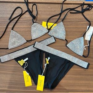 Set of two identical 2 piece stripper sets. Black and silver crystal